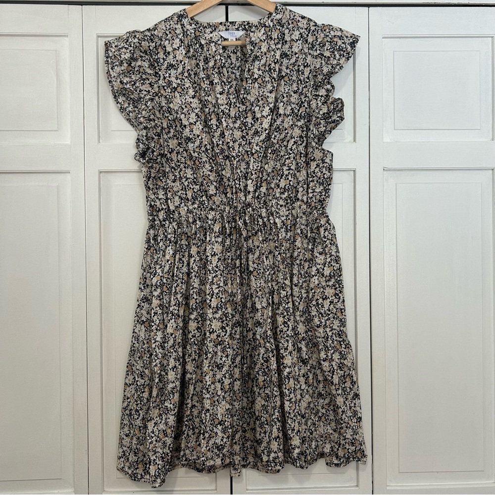 Time and Tru Floral Mini Dress with Flutter Sleeves, XXL